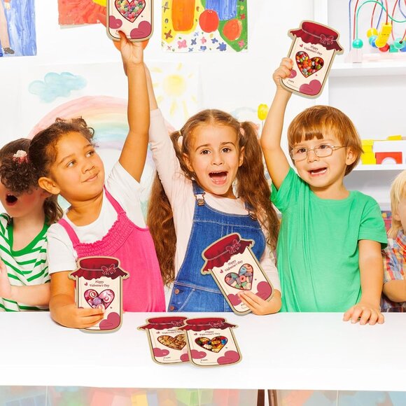 Valentines Day Cards for Kids School - 50 Pack Mason Jar Happy Valentine's Day C - Picture 7 of 8